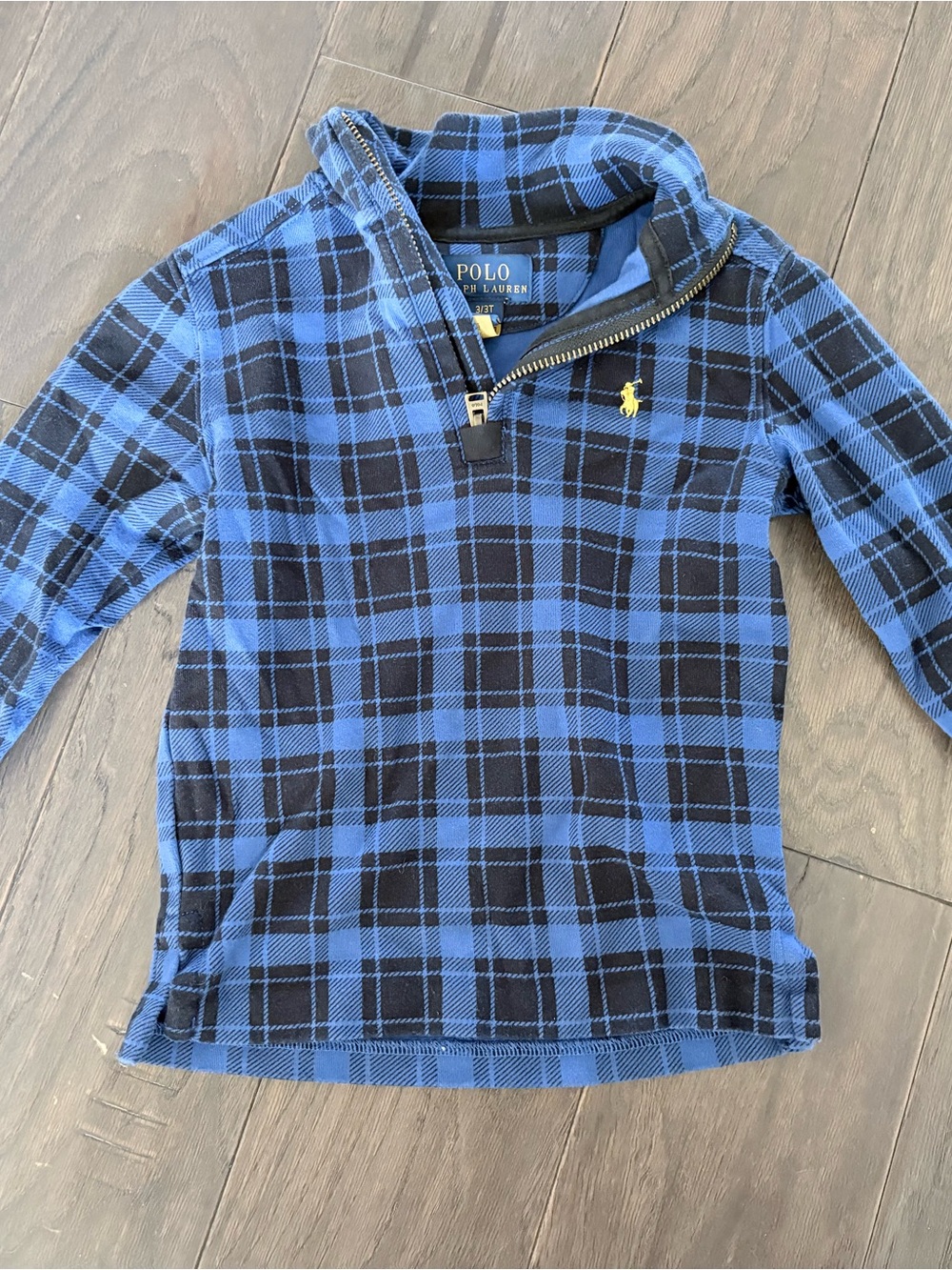Polo by Ralph Lauren Boys' Blue and Black Plaid Quarter-Zip Pullover